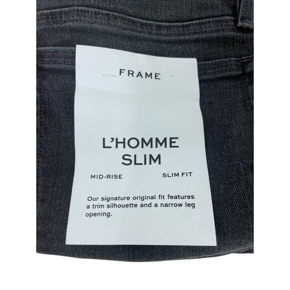 Frame L Homme Slim Fit Jeans Mens Size 38 Black Denim Mid Rise Vaporize NWT - Picture 3 of 12